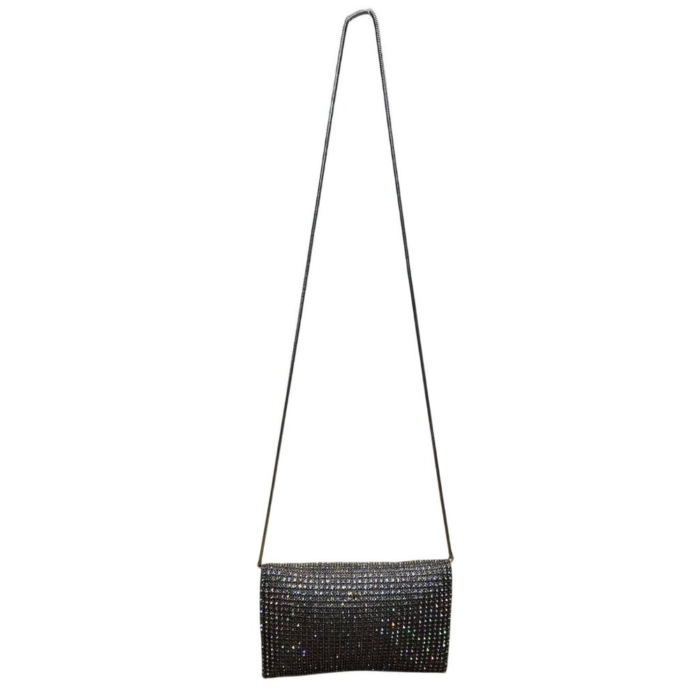Unbranded Women’s Silver Rhinestone Magnetic Closure Evening Crossbody Bag Sz S